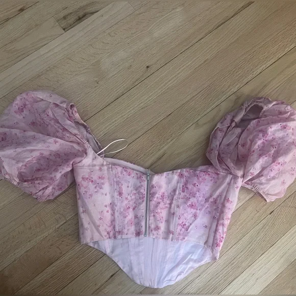 Bardot Pink Corset Top with Puff Sleeves - Picture 2 of 4